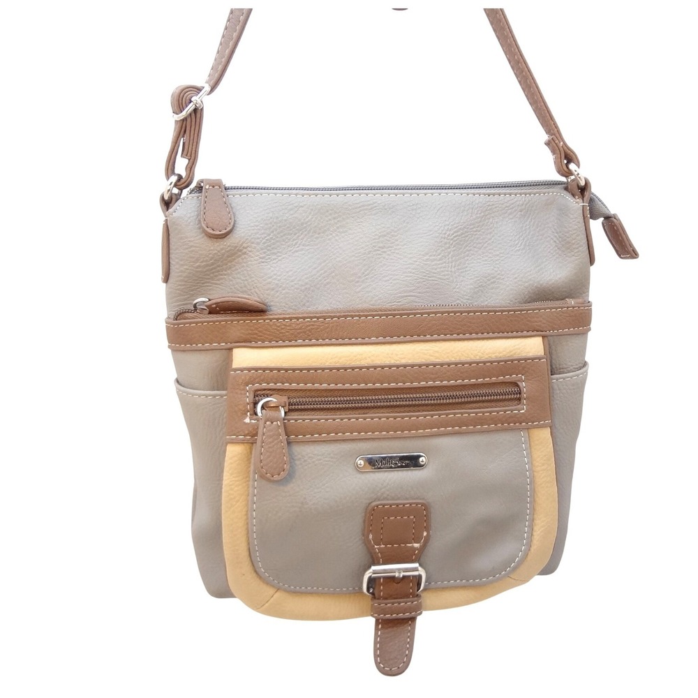 MultiSac Crossbody Bag Women Medium Grey‎ Tan Excellent Multi-Pocket Organizer